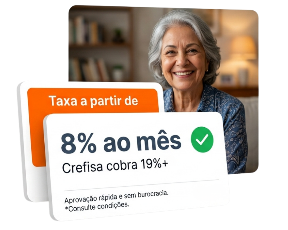 Taxa a partir de 8% ao mês menor que Crefisa